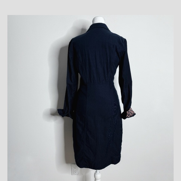 Anthropologie Maeve Dress Corduroy Winchester Blue Tie Front Button Shirt Dress - Picture 3 of 16